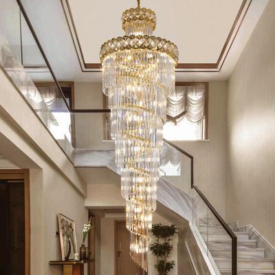 China Modern Crystal Chandelier For Staircase Long Villa Hanging Light Fixture Large Home Decor Gold Stainless Steel Led Cristal Lamp for sale