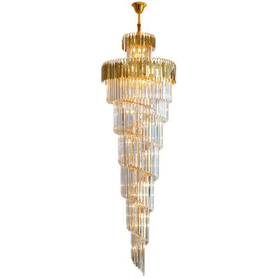 China Luxury Staircase Chandelier Lighting Gold Home Decor Crystal Lamp Spiral Design Hallway Lobby Long Suspension Light Fixture for sale