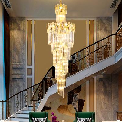 China Chandelier in the Hall Living Room Top Long Smoky Gray Crystal Lamps Gold Staircase High Lobby Pendant Lighting Illuminator for sale