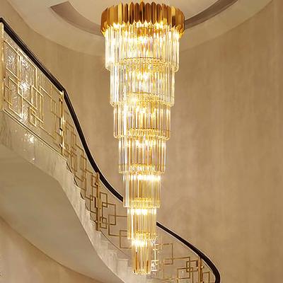 China Custom Staircase Lamp Long Crystal Chandelier Modern Duplex Building Living Room Large Villa Crystal Shandalier Chandelier for sale