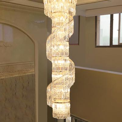 China Modern K9 Crystal Chandelier Long staircase lights Spiral Ladder Luxury Crystal Hanging Fixtures Pendant Lighting for sale