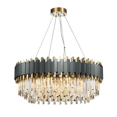 China LED Art Deco Black Golden Stainless Steel Crystal Chandelier Hanging Lamp Lighting Lustre Pendant Lighting Fixture For Foyer for sale