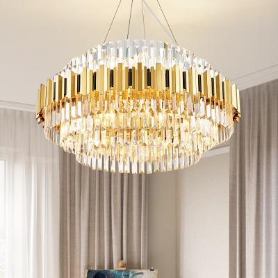 China LED Postmodern Crystal Iron Round Oval Chandelier Pendant Lighting Lustre Suspension Luminaire Lampen For Dinning Room for sale