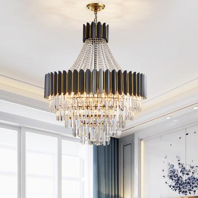 China LED Modern Crystal Clear Designer Black Chandelier Pendant Light Lustre Suspension Luminaire Cristal Lamp For Living Room Hotel for sale