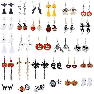 China Funny Spider Pumpkin Skull Personality Halloween Series Scary Funny Earrings Combine Oil Drip Halloween Drip Earrings for sale