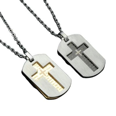 China Classic Jewelry Double Dog Cross Pendant Charm Carved Necklace Stainless Steel Mens Gold Cross Pendant for sale