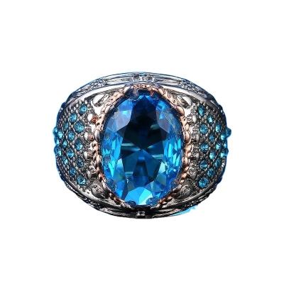 China Retro Luxurious Geometric Multifunctional Women Ring Blue Tungsten Steel Exaggerated Woven Faux Stone Set Creative Luxury Green Blue Ring for sale