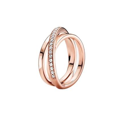 China CLASSIC Silver Plated Overlay Women's Ring Joint Temperament Zircon Ring Gift Micro Set Wedding Rings 18k Gold Couple for sale