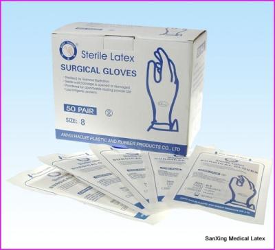 China Lightly powdered; textured surface; Right Hand Left Hand Sterile Surgical Gloves Latex Disposable Medical Rubber Gloves for sale