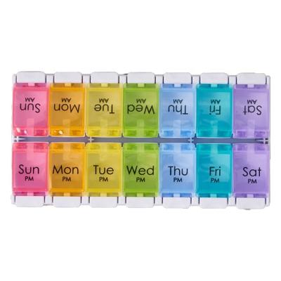 China ANNXIN Eco-Friendly Weekly Pill Organizer Accepts Customized Double Row 14 Grids Empty Pill Box for sale