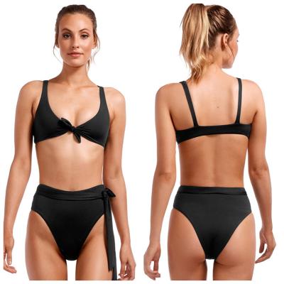 China Custom Made Italian Sexy Women Anti-UV Lycra High Waisted Logo Thong Bikini Swimwear With Ties In Front for sale