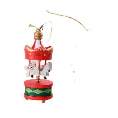 China 1 Merry Christmas Carousel Horse Wooden Ornaments, Mini Beautiful Wooden Xmas Children's Gift Toys, New Year Christmas Gifts Pendant for sale