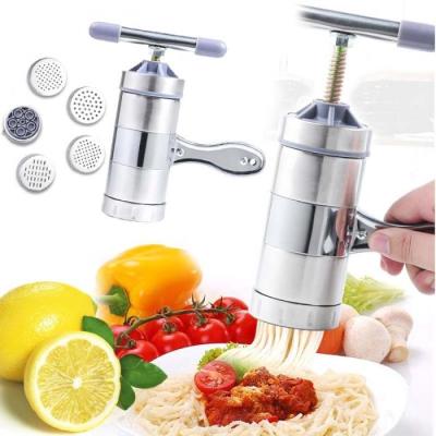 China Manual Printing Stores Stainless Steel Noodle Maker Pasta Making Machine Spaetzle Press Maker Fruit Squeezer Including 5 Different Molds for sale