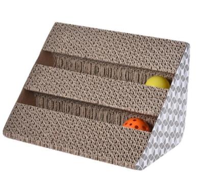 China Viable Hot Toys for Cats Kitty Scratching Board Cardboard Scratcher Living Room Toys with Catnip Two Bell Balls for Cats Kitties Pets for sale