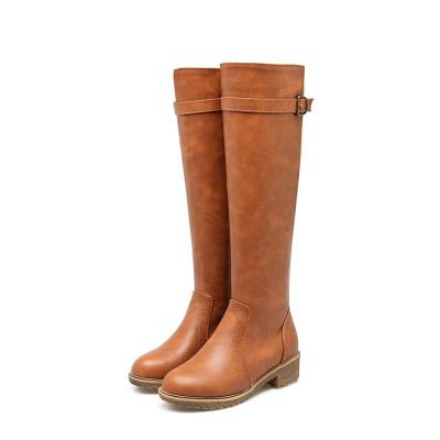 China Waterproof Handmade Plain Round Toe Date Outdoor Leather Knee High Boots Women's Flat Climbing Boots for sale