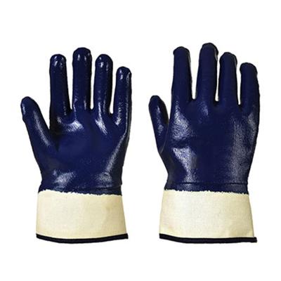 China Durable blue nitrile guantes fully coated work gloves smooth finish knit wrist oil acid alkali resistant for sale