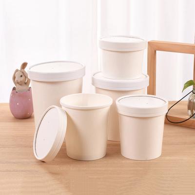 China 16oz 26oz 32oz Traditional Design New Disposable Kraft Paper Box Custom Logo Disposable Packaging White Soup Bowl for sale