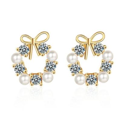 China Trendy Korean circle earrings simple bow diamond earrings fashion pearl earring for ladies for sale