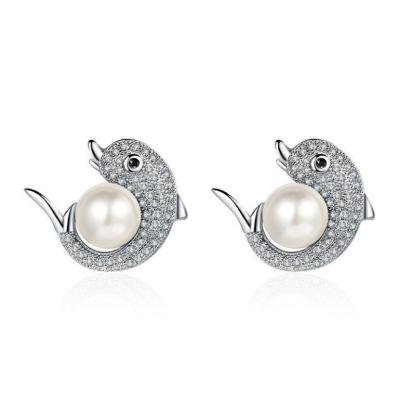 China FASHIONABLE hot sale 925 silver plated cute pearl dolphin ear studs with high quality for sale