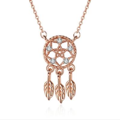 China FASHIONABLE Wholesale Spiritual Dream Catcher Pendent Necklace 925 Silver Feather Woman Necklaces for sale