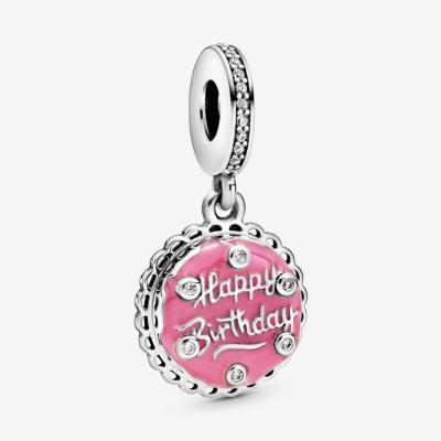 China Hot Selling TRENDY 925 Sterling Silver Pink Birthday Cake Dangle Charm Bead Original Jewelry For Birthday Gift for sale