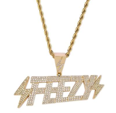 China Hiphop FEEZY Letters Lightning Mic Pendant Necklace Pave AAA Zircon Bling Ice Out HIP HOP For Mens Rapper Jewelry Chain for sale