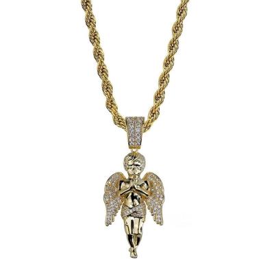 China Hiphop Hip Hop Mens Womens Pendant Necklace Gold Color Plated Iced Out Micro Pave CZ Stones Angel Pendants Necklaces Lover Bling Gift for sale