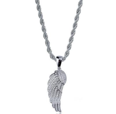 China Hiphop Hip Hop Angel Wing Pendant Necklace Copper Gold Silver Color Plated Iced Out Micro Pave CZ Stones Gift For Men Women Bling New for sale