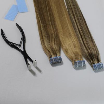 China Silky Straight Wave Tape In Hair Extension Cuticle Aligned Remy Human Hair Highlight Mixed Piano Color for sale