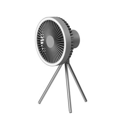 China 2022 USB Rechargeable Desktop Fan Portable Outdoor Led Ceiling Fan Hand Held/Stand/Hanging with Metal Tripod for sale