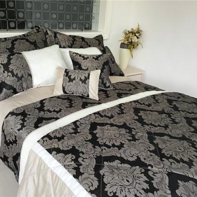 China Cozy Flower Pattern Jacquard Bedspreads Polyester Throw Home Comforter Black Bedding Sets for sale