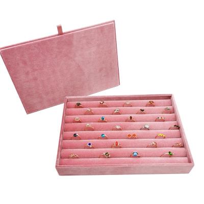 China Wholesale Stackable Jewelry Packaging Jewelry Ring SLOT Display Box Velvet Ring Packaging Tray Box With Cover for sale