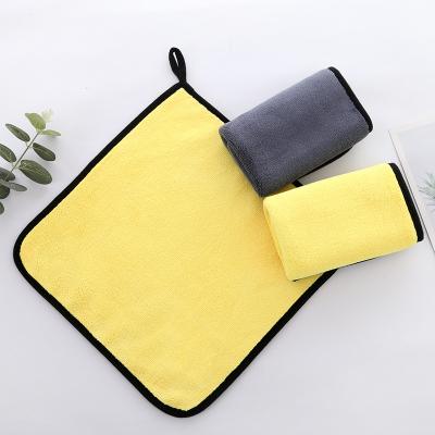 China Durable Upgraded Gray-Yellow Car Towel Wholesale Soft Absorbent Padded Coral Fleece Custom Car Wash Towel for sale