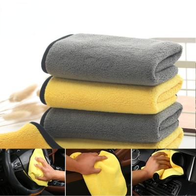 China Sustainable Two Color Double Sided Car Wash Towel 600g Padded Coral Fleece Absorbent Car Wash Towel Factory Customized for sale