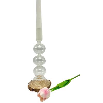 China Art Unique Tall Glass Pillar Modern Candlestick Cylinder Decorative Clear Glass Candle Holder for sale