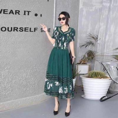 China Exquisite Fashion Plus Size Temperament Elegant Retro Copy Plus Size Office Maxi Dresses Women Formal Work Dress Printed for sale