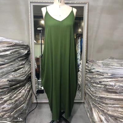 China Hot Green Solid Color Plus Size Loose Beach Long Maxi Dresses Sundress Casual Summer 100%Cotton Waist Slip Halter Dress For Women for sale