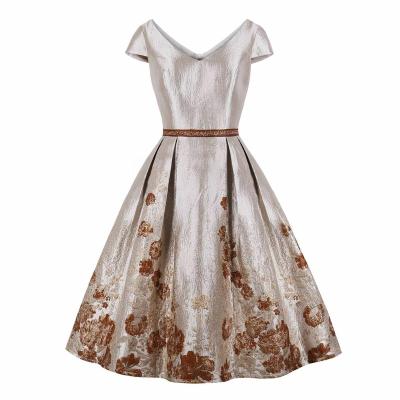 China Wholesale Plus Size Polyester Woven Soft Comfortable Floral Elegant Dresses Plus Size Brocade Women Casual Dress for sale