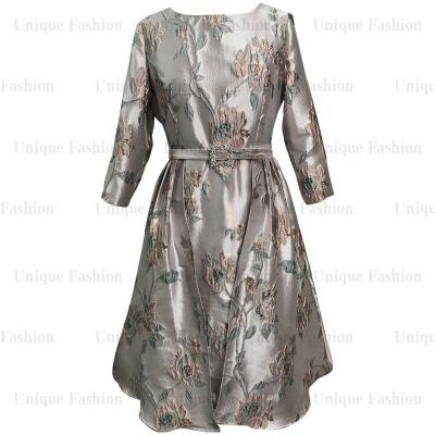 China Plus Size Fashion Floral Print Vintage Spandex And Polyester Pleats Plus Size Dress High End Night Formal Dress For Elegant Women for sale