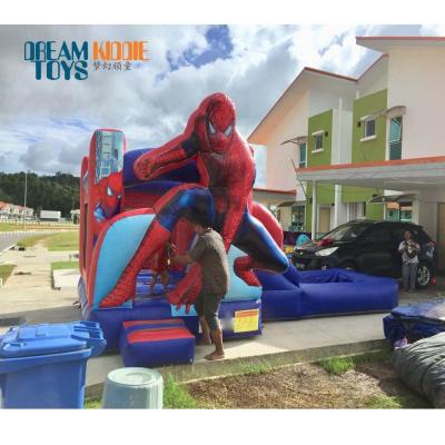 China PVC Spiderman Inflatable Bounce House Bouncy Jumping Castle Combo With Slide for sale