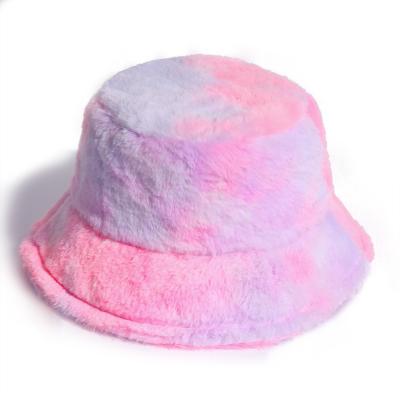 China High Quality Plush Faux Fur Bucket Hat Dye Tie Basin Hat Fashion Warm Lovely Winter Hat for sale