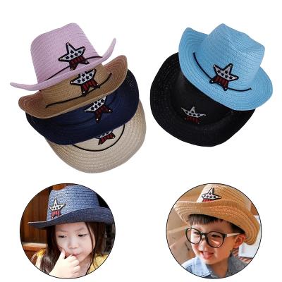 China Striped cute children's jazz cowboy hat summer straw hat boys and girls five-pointed star patch sun hat for sale