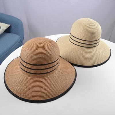 China Women's Crossed Out Straw Panama Roll Up Beach Sun Straw Hat Cap for sale