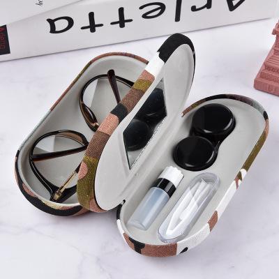 China Contact Lens Case Camouflage Double Glasses And Contact Lens Case Double Sided 2 In 1 Case With Mirror for sale