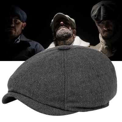 China Vintage Striped Tweed Hat Newsboy Beret Mens Blinders Berets Baker Boy Pale Hat for sale