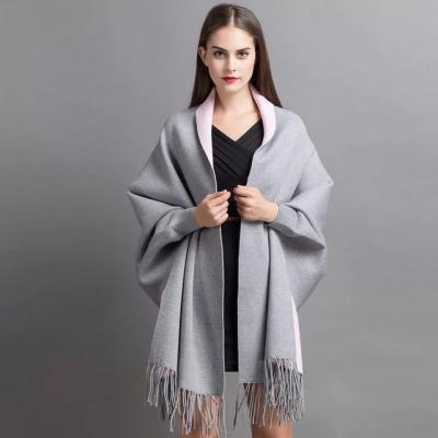 China Fashion Ladies Winter Cashmere Shawl Warm Artificial Tassel Poncho Batwing Sleeve Duplex Shawl for sale