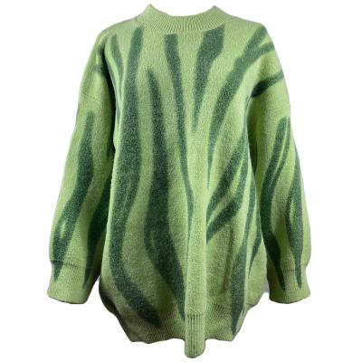 China Women Soft Winter Fluffy Ball Long Sleeves Comfortable Fabric Crewneck Hair Brush Stripe Zebra Sweaters Casual Sweater Tops for sale