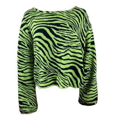 China Striped Crewneck Sweaters Women Sweater Long Sleeve Zebra Short Casual Breathable Full Sweater Fluorescent for sale