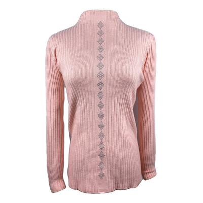 China Stretch Wool Yarn Knitted Pullovers Faux Stone Decor Women's Neck Sweater For Ladies Womens Sweater for sale