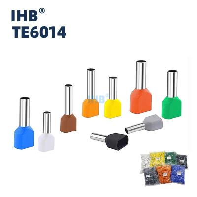 China High Quality Copper Tube Insulated Ferrules Terminal TE Series Insulated Twin Cord End Terminals TE6014 Twin Shoelace Ferrules TE6014 for sale